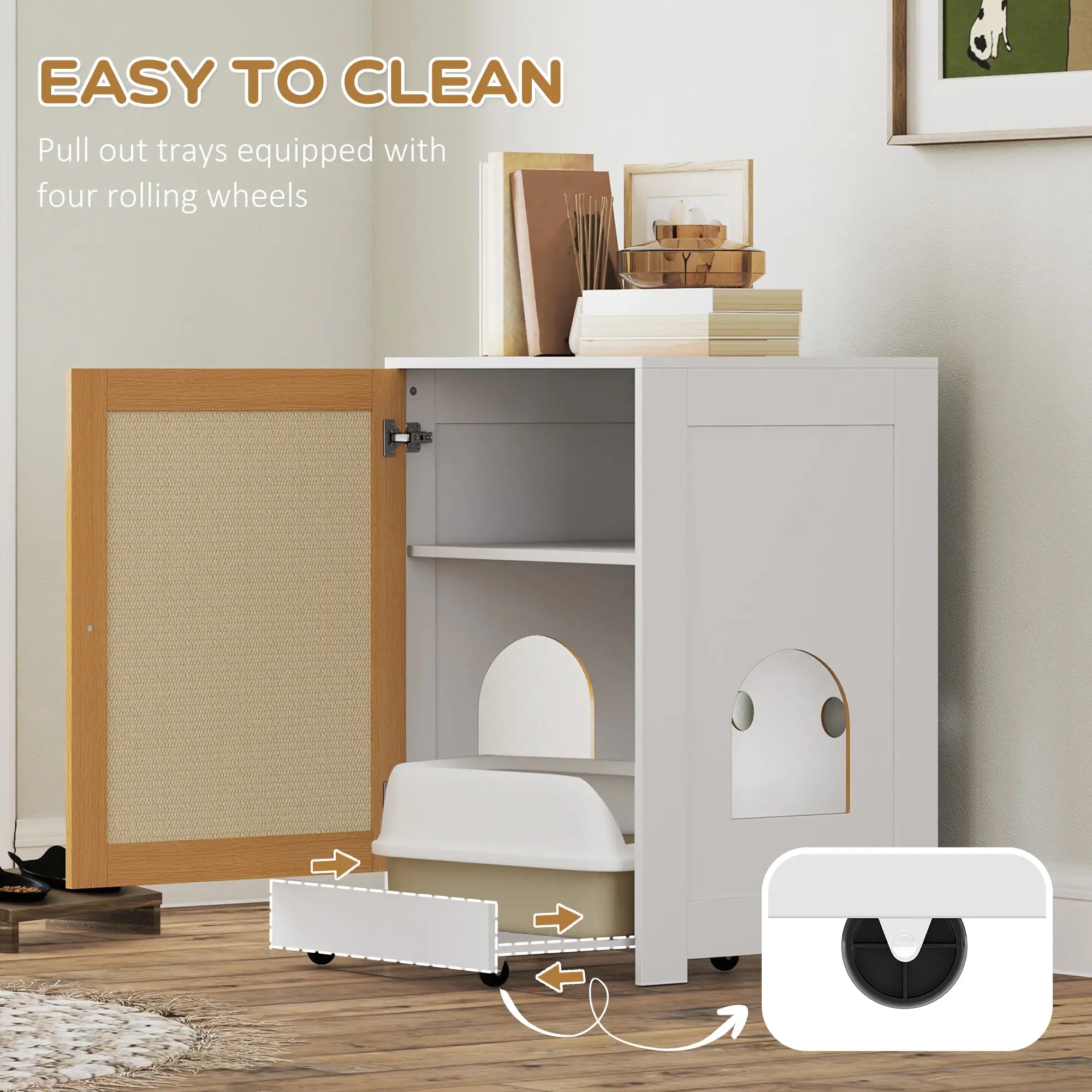 Hidden Cat Litter Box Enclosure, Pull-Out Tray, Storage Cabinet, Scratching Mat, Oak Cat Litter Box Enclosures at Gallery Canada