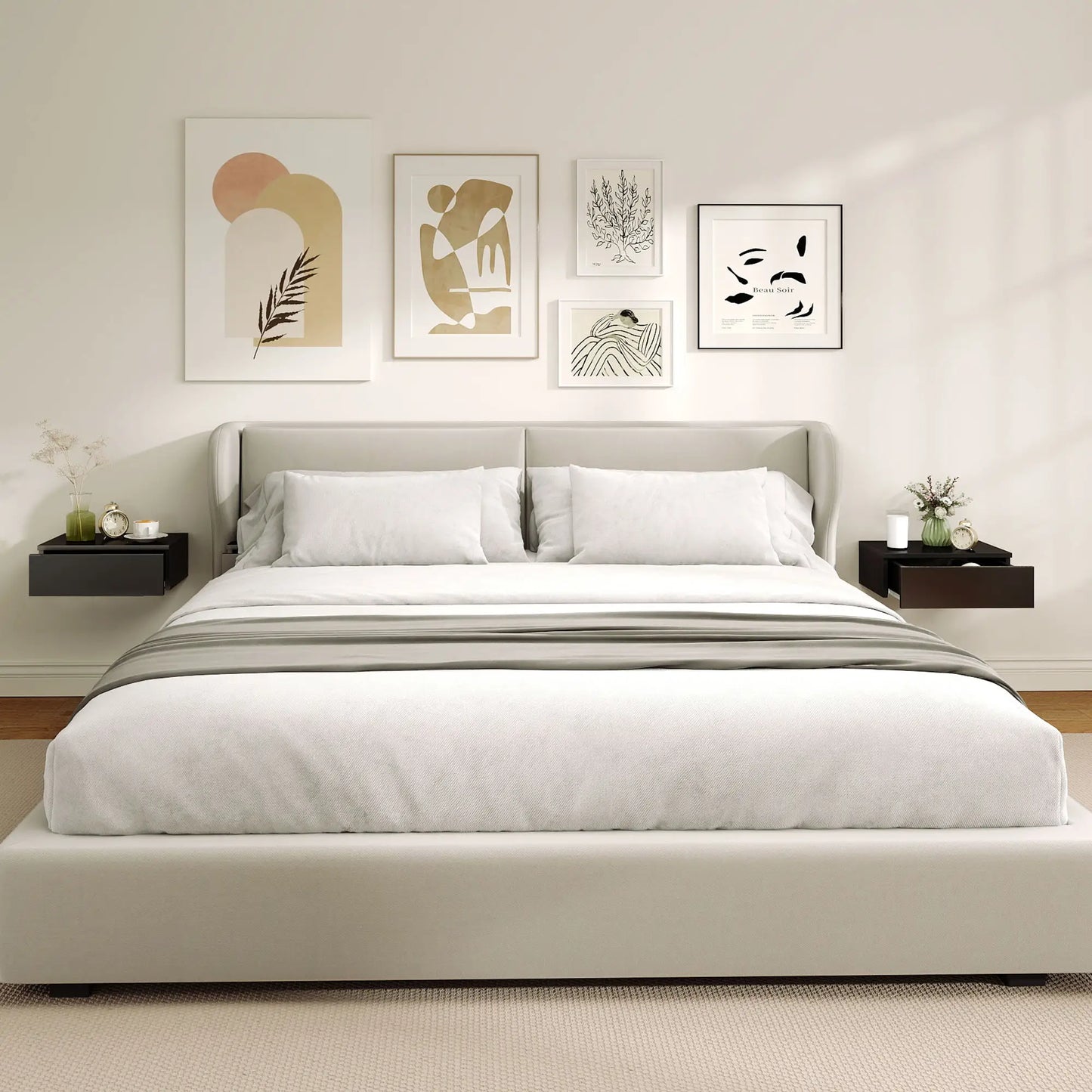 Set Of 2 Wall Mounted Bedside Tables, Floating Nightstands With Drawer, Black Bedside Tables at Gallery Canada