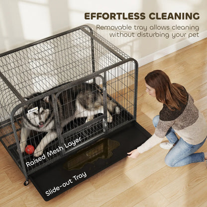 48 Inch Heavy Duty Dog Crate, Large Metal Cage, Lockable Wheels, Removable Tray Dog Cages & Crates at Gallery Canada