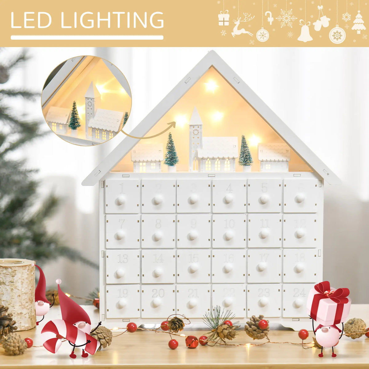 Christmas Advent Calendar, Light Up Wooden House, Countdown Drawer, White Christmas Advent Calendars at Gallery Canada