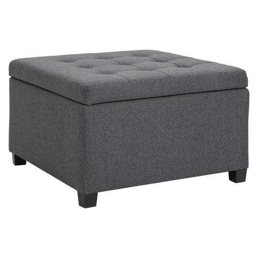 Tufted Storage Ottoman, Accent Bench Seat, Footrest Stool, Dark Grey, Dark Grey