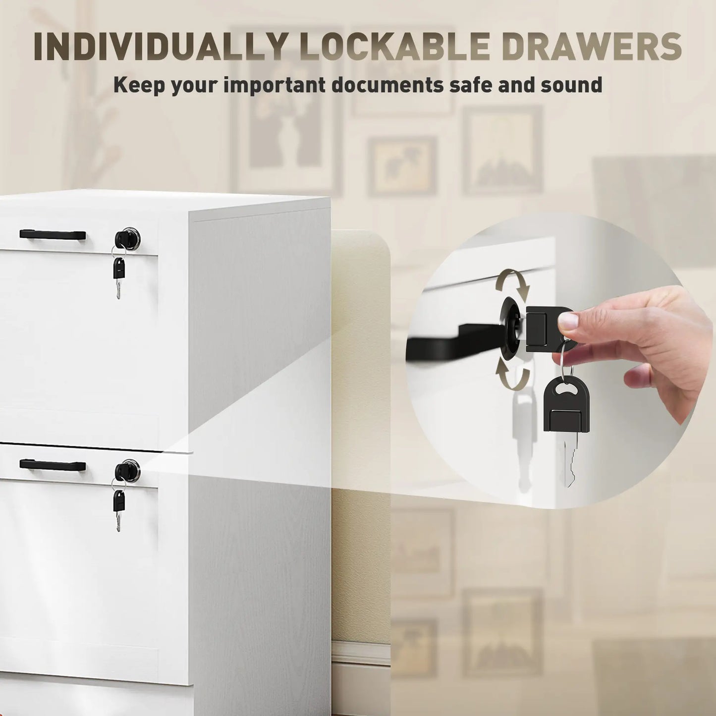 Vertical Filing Cabinet, 2 Drawers With Lock, A4 Letter Size, White Office Cabinets & Cupboards at Gallery Canada