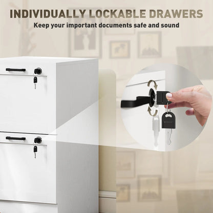 Vertical Filing Cabinet, 2 Drawers With Lock, A4 Letter Size, White Office Cabinets & Cupboards at Gallery Canada