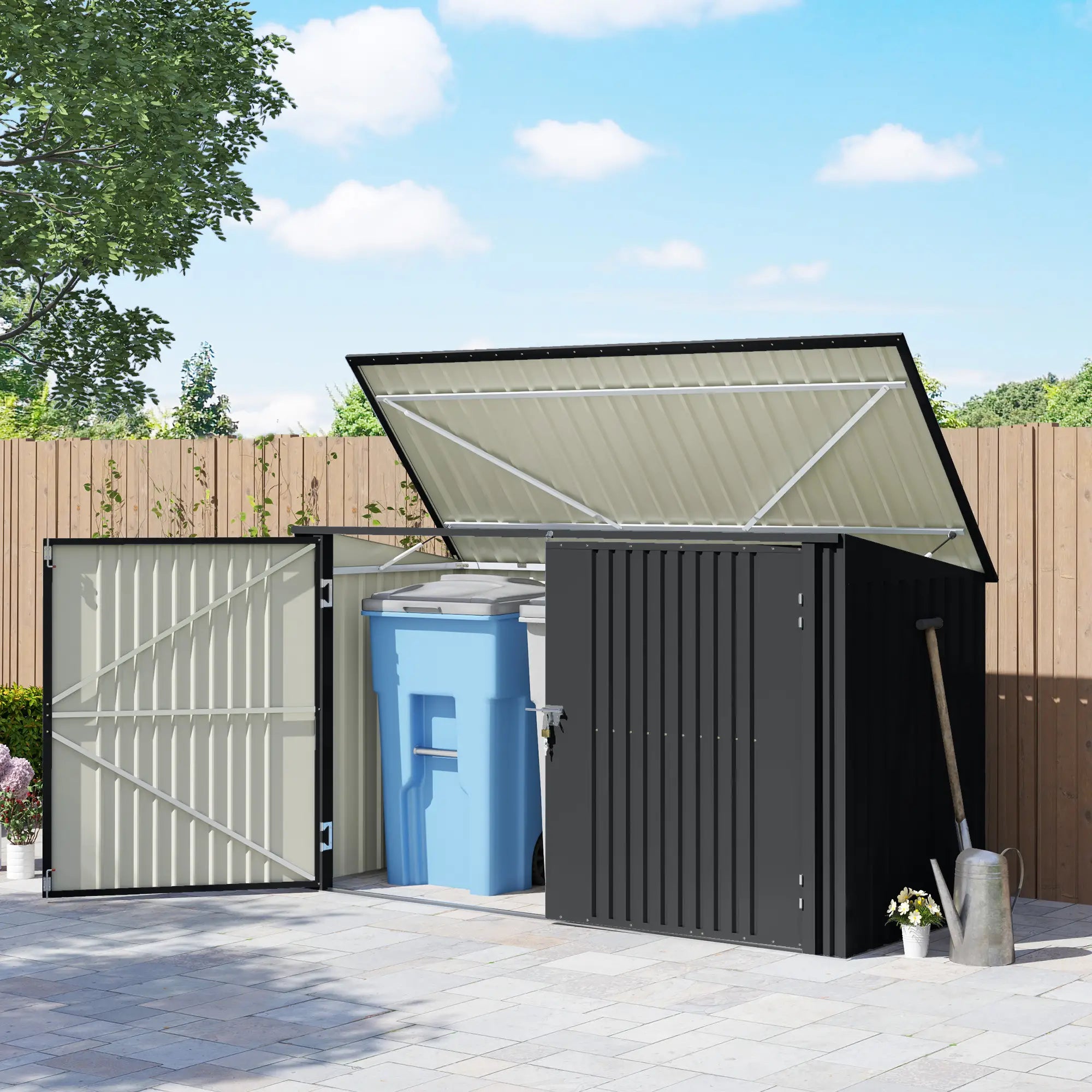 7.6 x 3.4ft Outdoor Storage Shed, Triple Bin Organizer, Lockable Doors Sheds at Gallery Canada