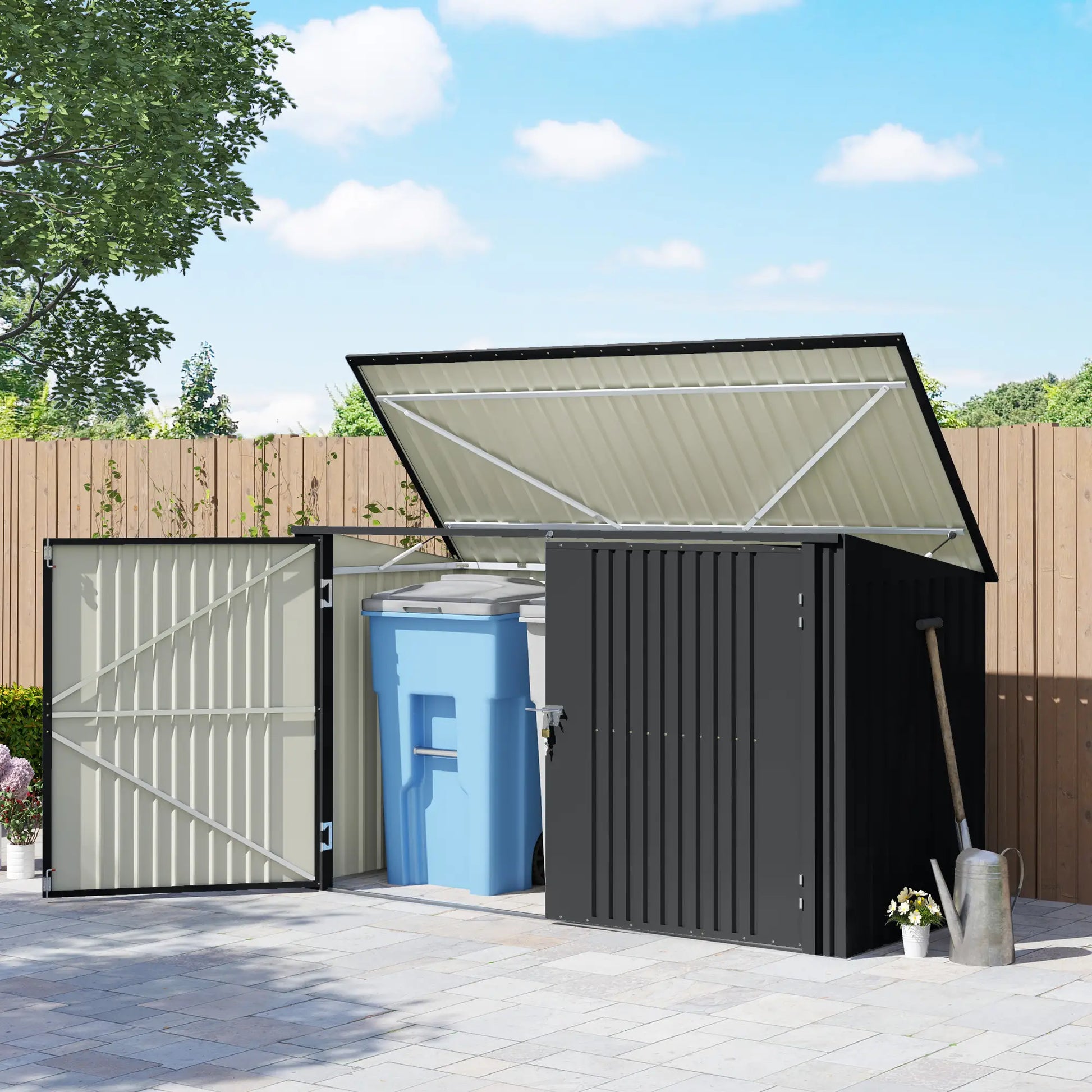 7.6 x 3.4ft Outdoor Storage Shed, Triple Bin Organizer, Lockable Doors Sheds at Gallery Canada