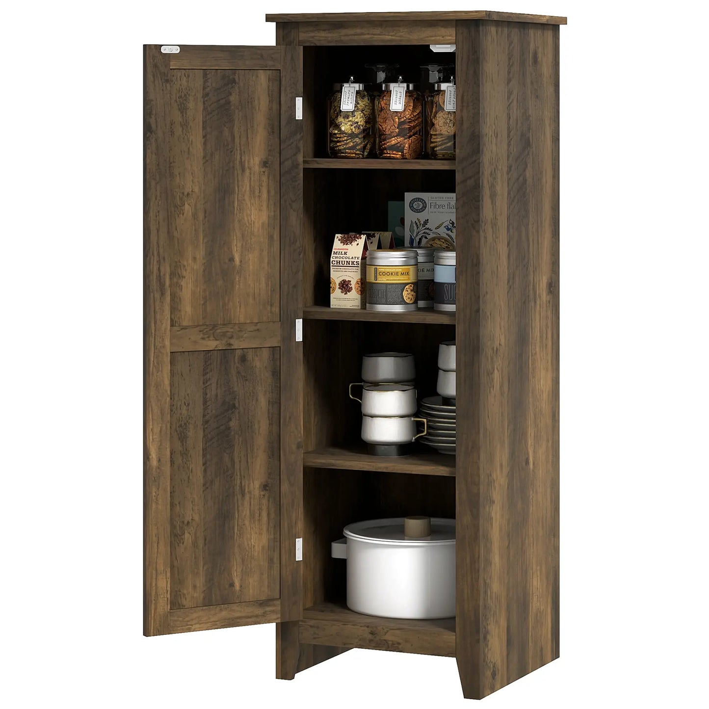48" Farmhouse Kitchen Pantry Cabinet, Adjustable Shelves, Brown Kitchen Pantry Cabinets at Gallery Canada