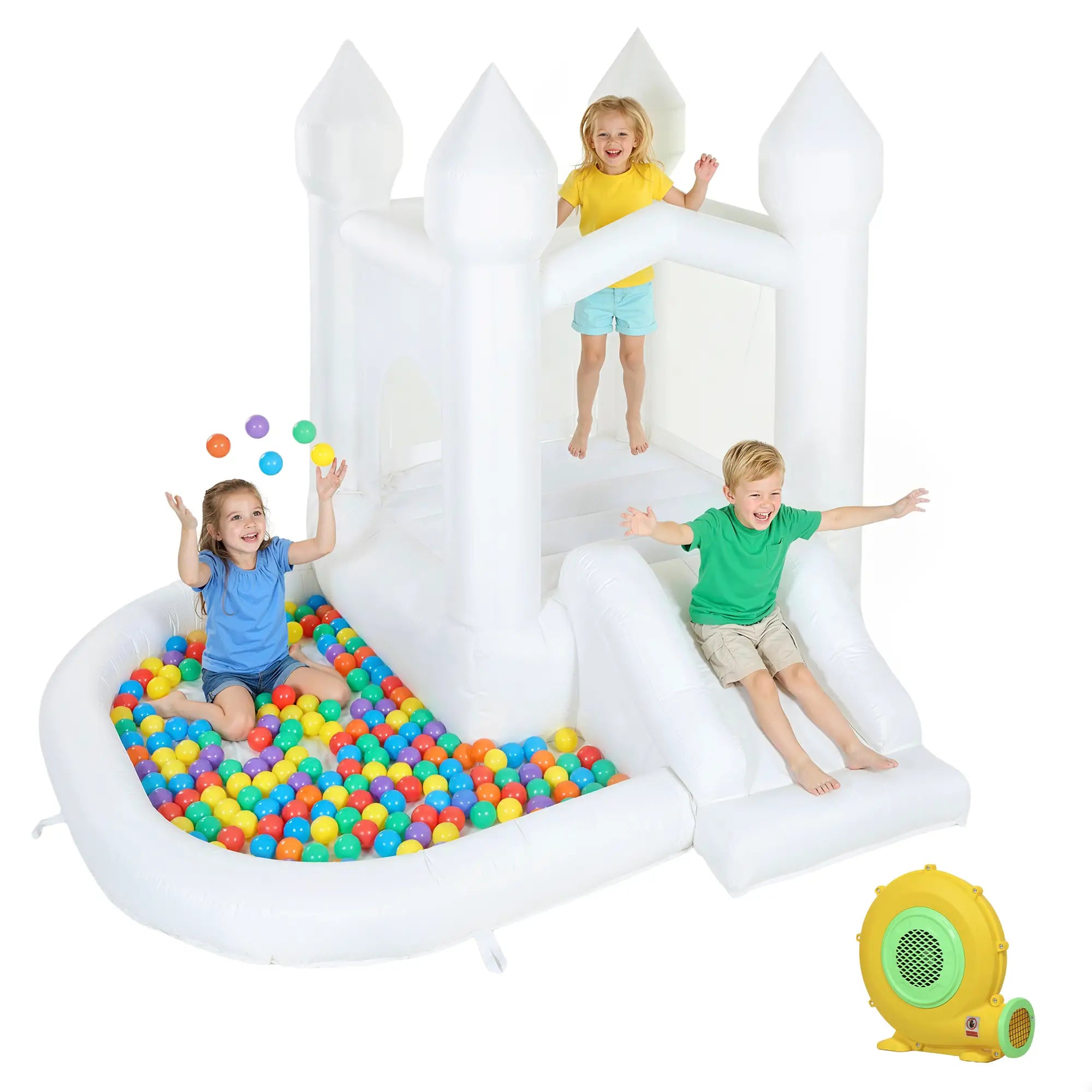 Inflatable Bouncy Castle, 3-in-1 Bounce House with Slide, Ball Pit, 370W Blower, White Inflatables at Gallery Canada