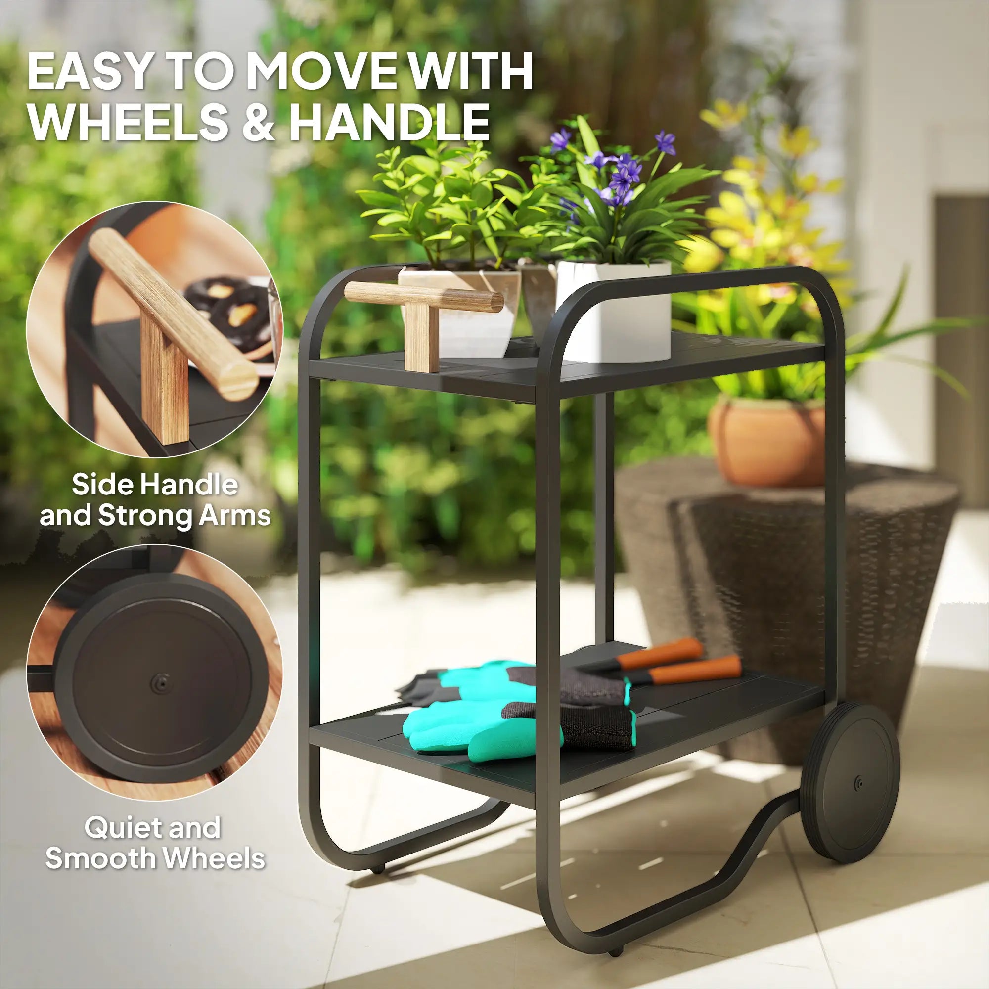Outdoor Grill Cart With Storage, 2-Tier Bar Cart On Wheels, Steel Frame, Black Outdoor Grill Carts at Gallery Canada