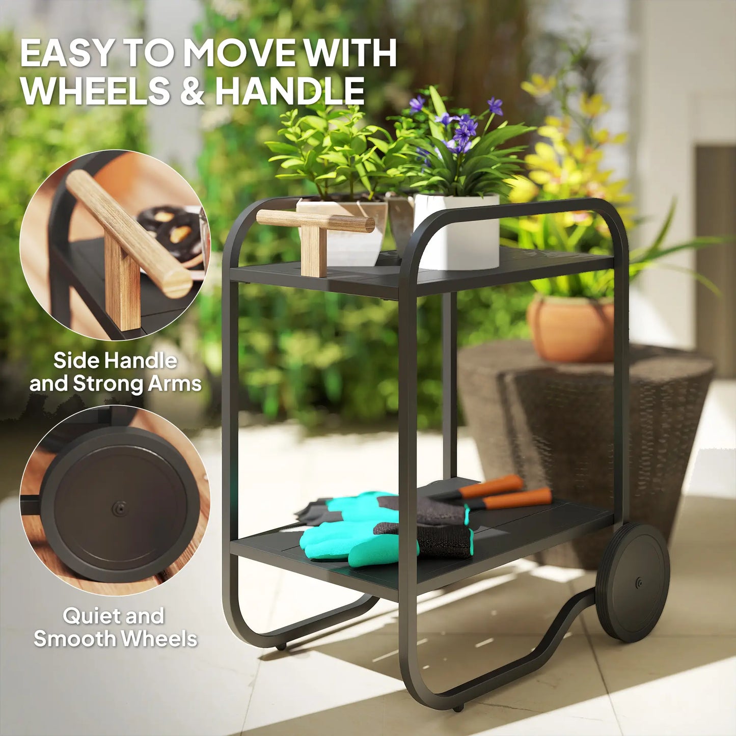 Outdoor Grill Cart With Storage, 2-Tier Bar Cart On Wheels, Steel Frame, Black Outdoor Grill Carts at Gallery Canada