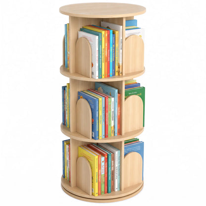 3-Tier Rotating Bookshelf, 360° Revolving Bookcase, Natural Baby & Kids Storage Natural at Gallery Canada