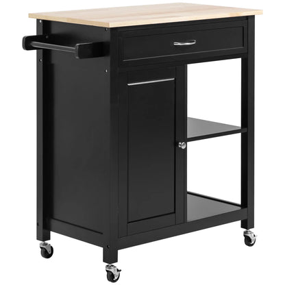 Rolling Kitchen Cart, Wood Top with Drawer, 36 Inch, Black Kitchen Islands & Kitchen Carts at Gallery Canada