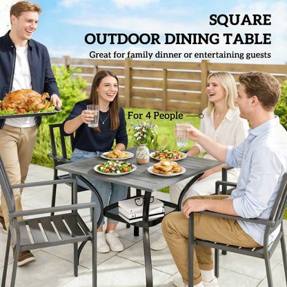 Square Patio Table With Umbrella Hole, Shelf, Slatted Faux Wood Steel Top, Grey Patio Dining Tables at Gallery Canada