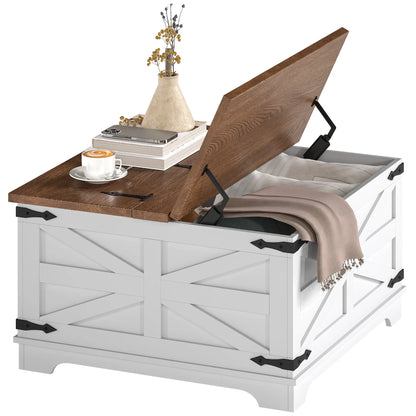 Farmhouse Coffee Table, Square Flip-Top Lid, Hidden Storage, White Coffee Tables at Gallery Canada