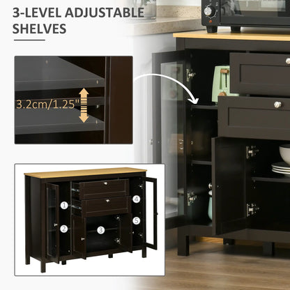 Buffet Cabinet Sideboard, 2 Drawers, 3 Storage Cabinets, Glass Doors, Dark Brown Bar Cabinets at Gallery Canada