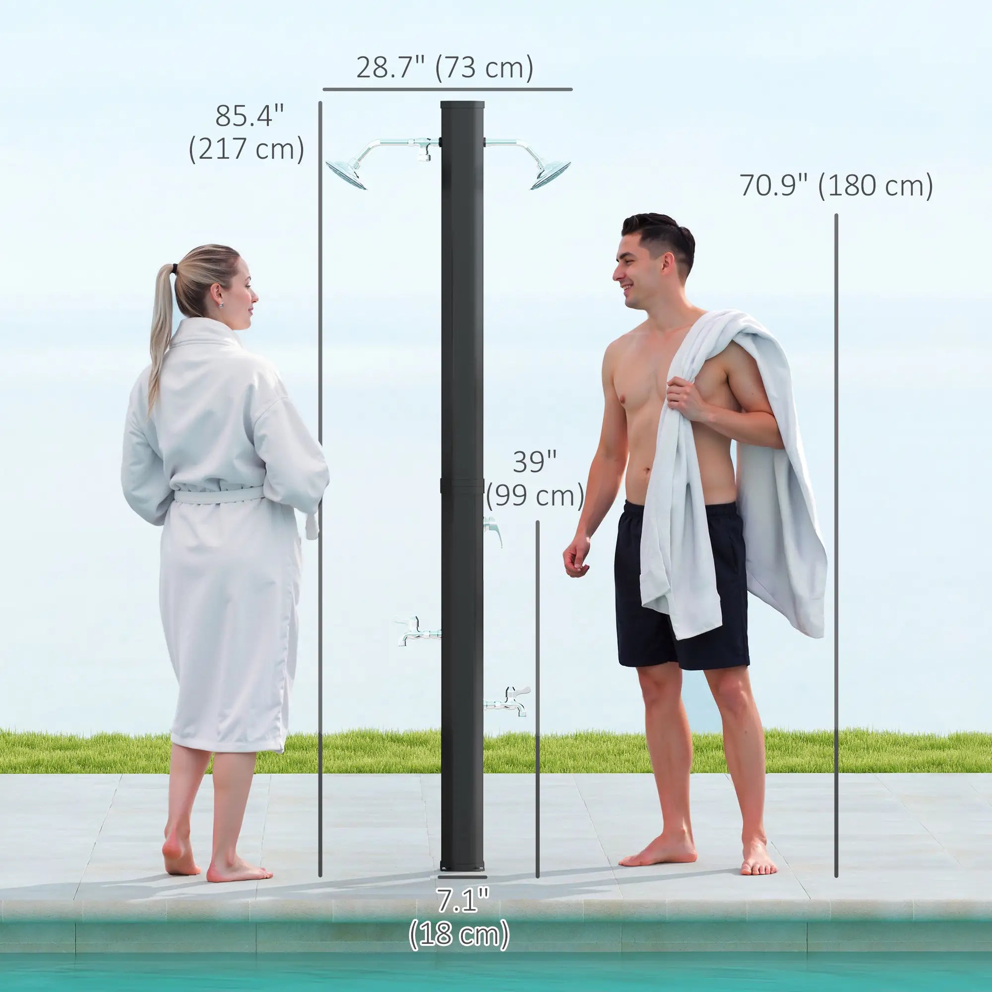 Solar Heated Outdoor Shower, 9.2 Gallon, 7.1ft, 2 Rotating Heads Outdoor Swimming Pools & Hot Tubs at Gallery Canada