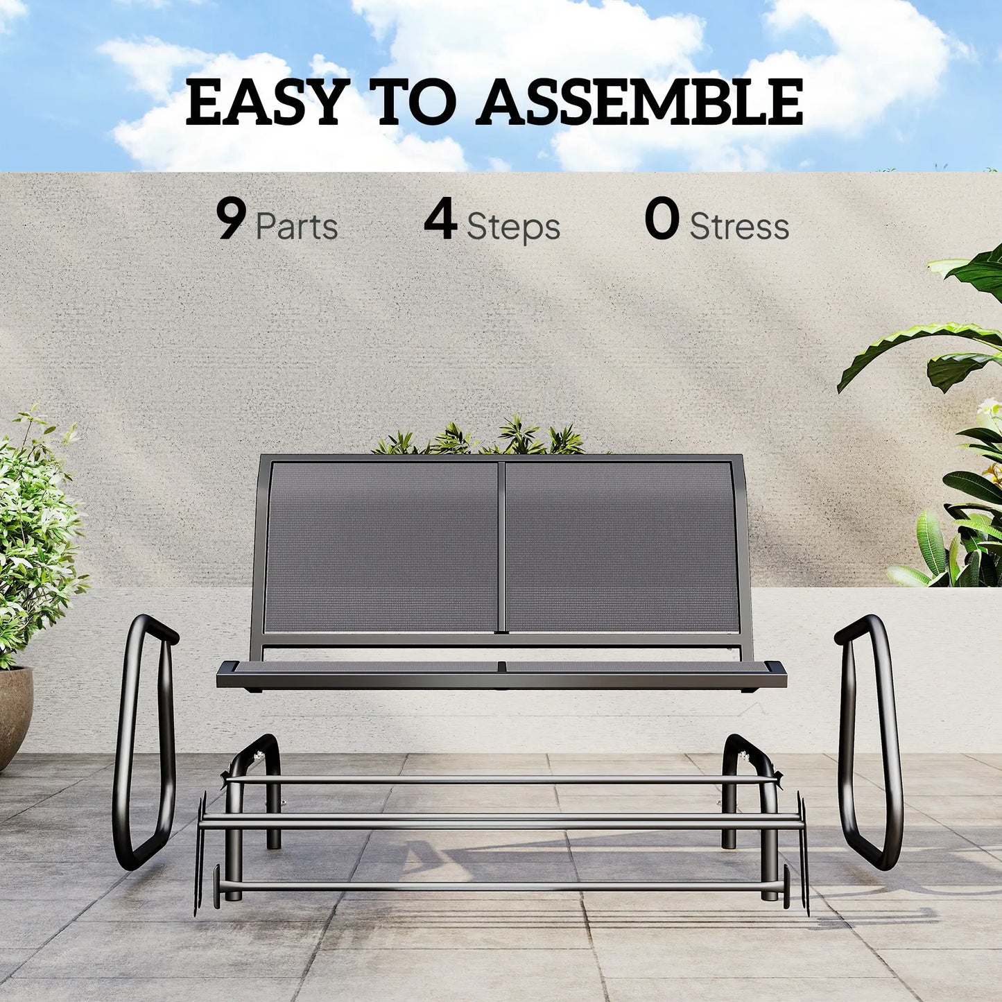 Double Glider Steel Sling Fabric Swing Chair, Heavy-Duty, Grey Outdoor Gliders at Gallery Canada
