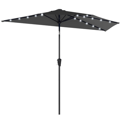 Half Outdoor Patio Umbrella, Solar LED Lights, Crank, 105.1" x 53.5", Black Half Round Umbrellas Black, Dark Grey at Gallery Canada