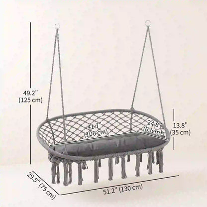 Hanging Macrame Swing Chair With Cushion, 2 Seat Hammock Swings at Gallery Canada