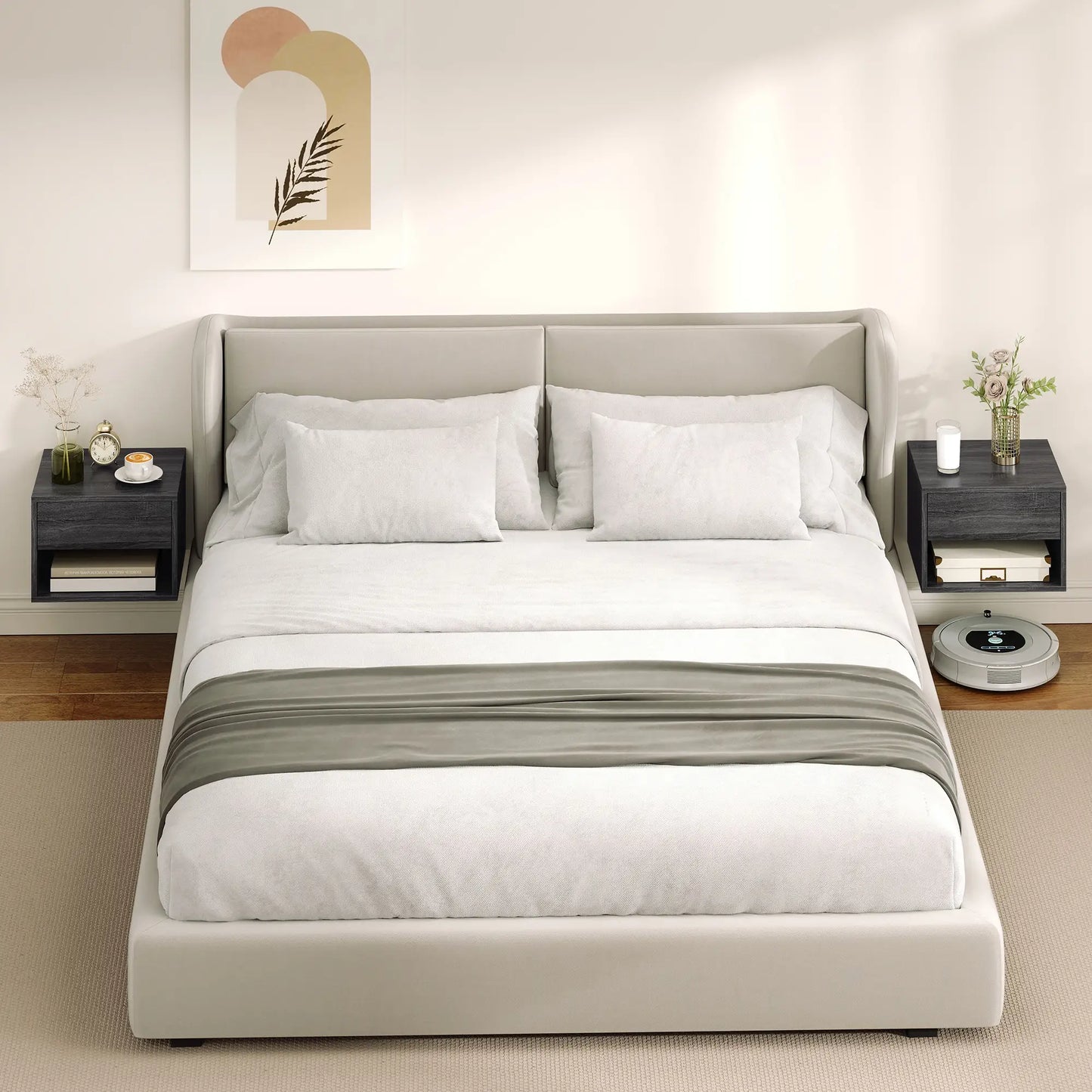 Floating Nightstand Set Of 2, Wall Mounted Bedside Table With Drawer, Grey Bedside Tables at Gallery Canada