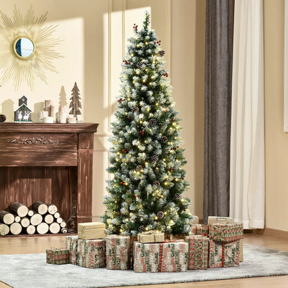 6 ft Pre-Lit Christmas Tree, LED Lights, Pine Cones, Red Berries Pencil Christmas Trees at Gallery Canada