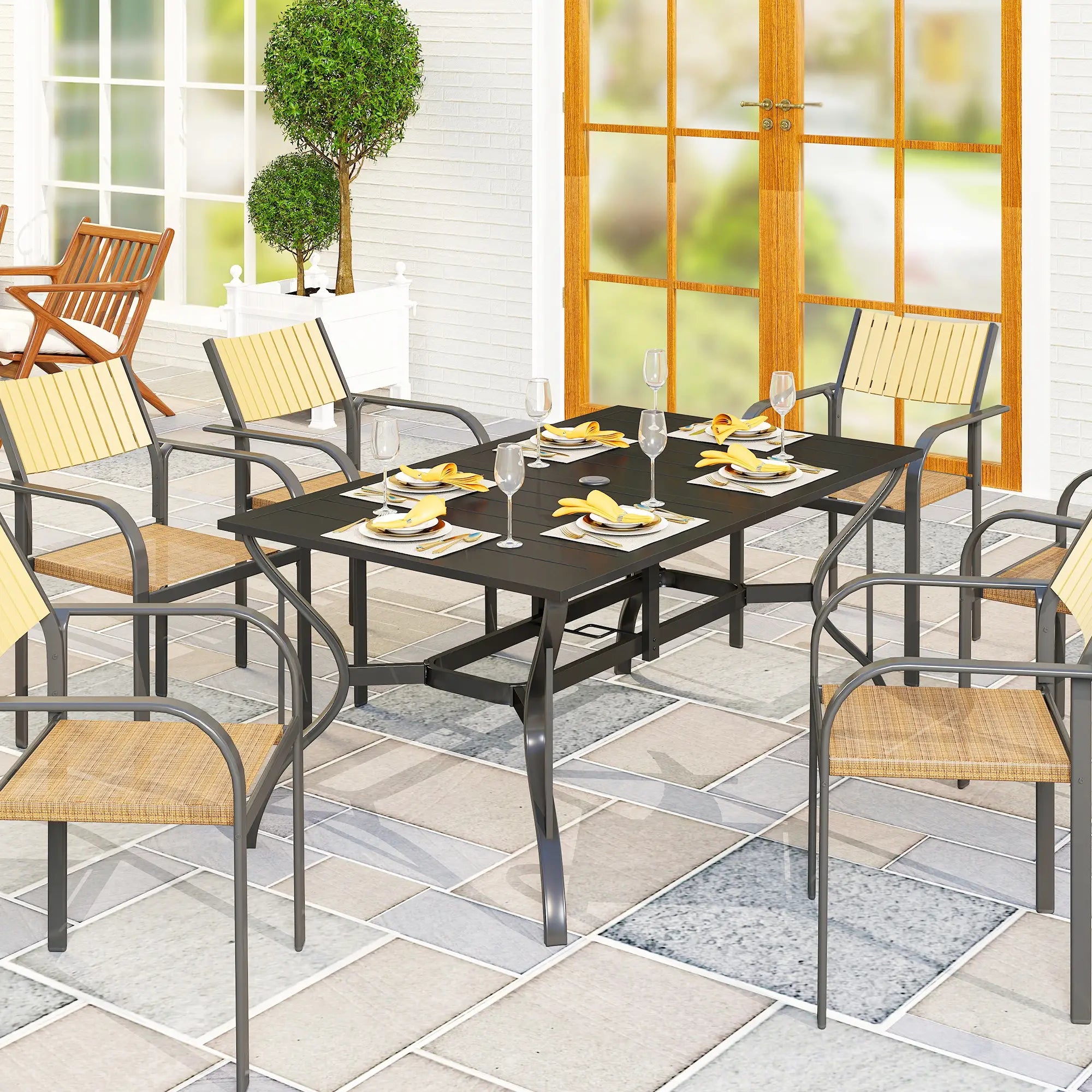Rectangle Patio Dining Table, Outdoor for 6, Steel Frame, Black Patio Dinning Tables at Gallery Canada