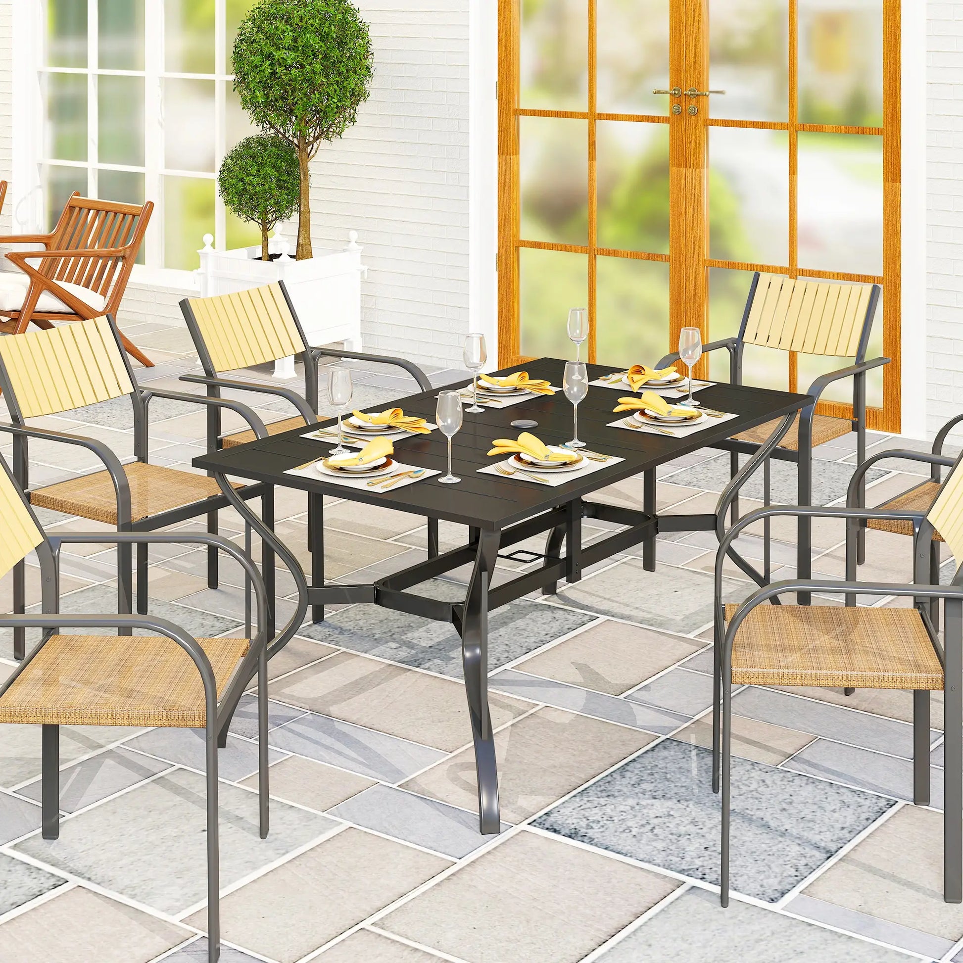 Rectangle Patio Dining Table, Outdoor for 6, Steel Frame, Black Patio Dinning Tables at Gallery Canada