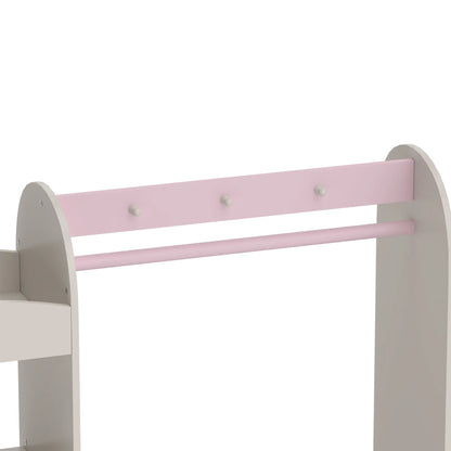 Portant à vêtements pour enfants avec miroir, tiroir et étagères, rose