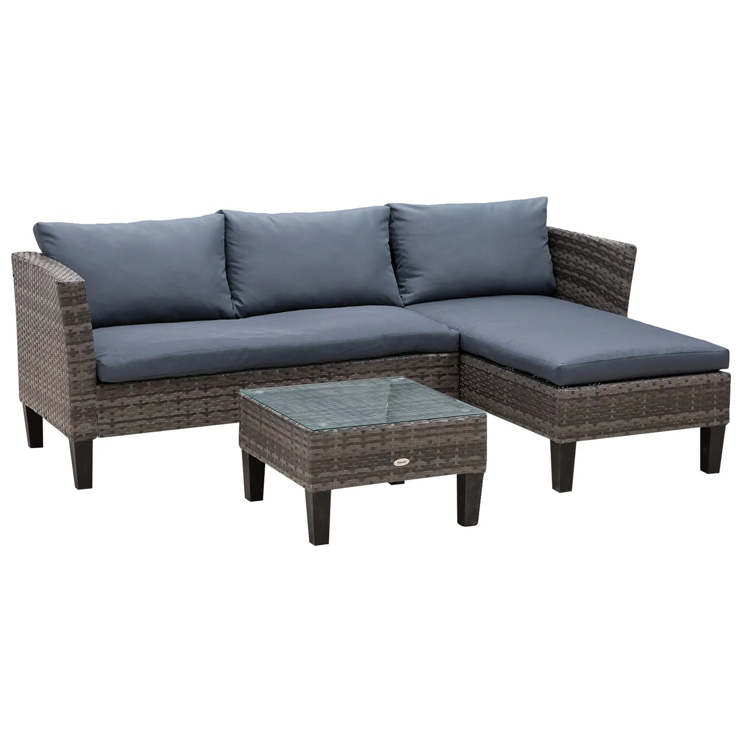 3-Piece Wicker Patio Set, Outdoor Sofa with Glass Table, Grey Patio Furniture Sets at Gallery Canada