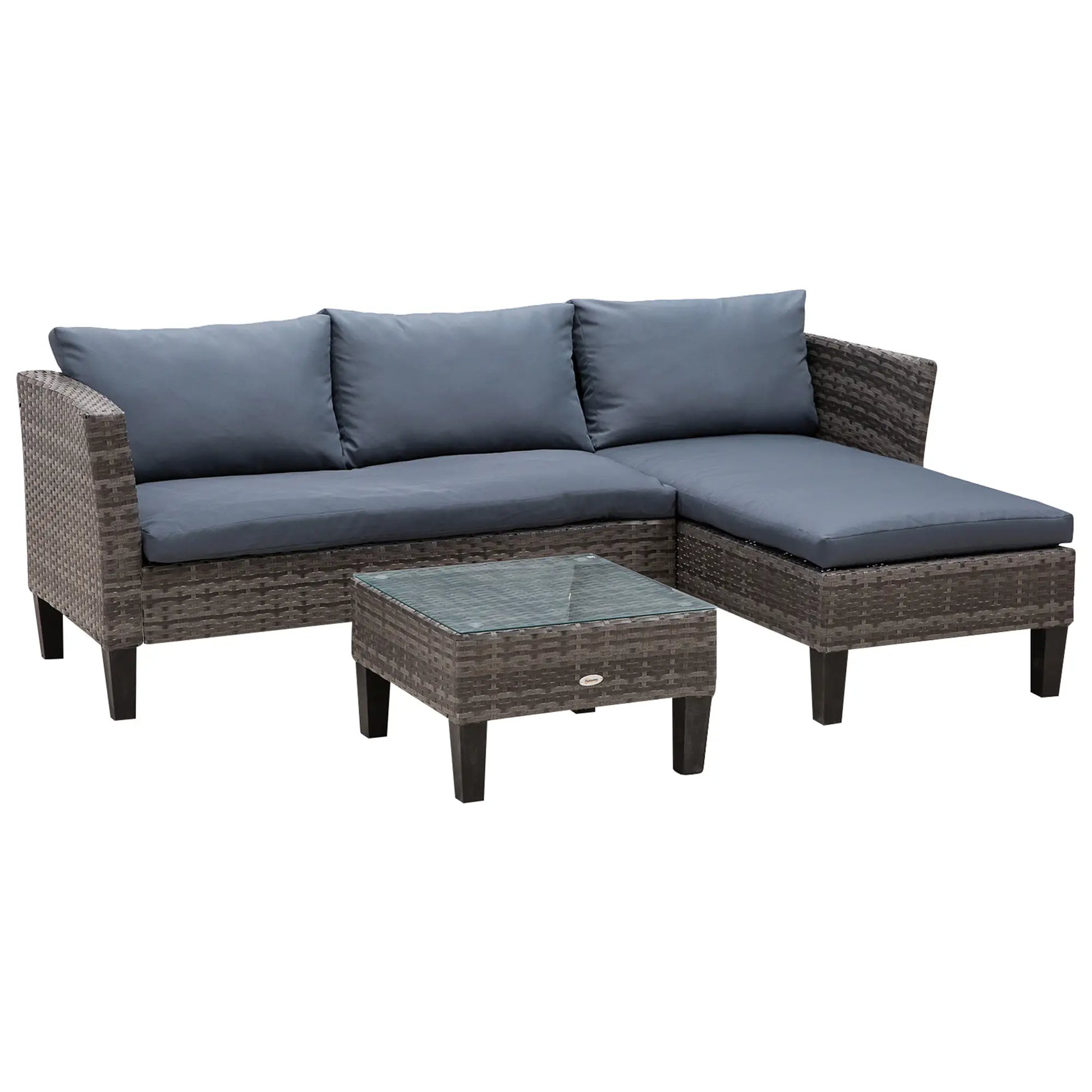3-Piece Wicker Patio Set, Outdoor Sofa with Glass Table, Grey Patio Furniture Sets at Gallery Canada