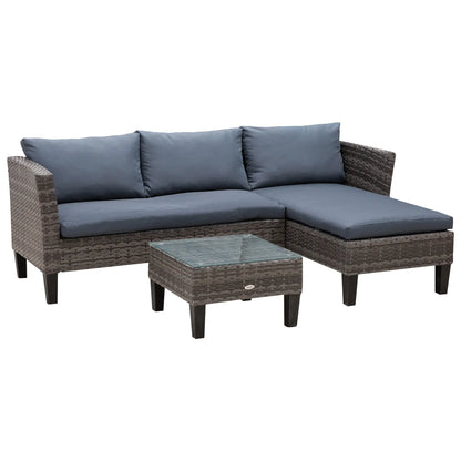 3-Piece Wicker Patio Set, Outdoor Sofa with Glass Table, Grey Patio Furniture Sets at Gallery Canada