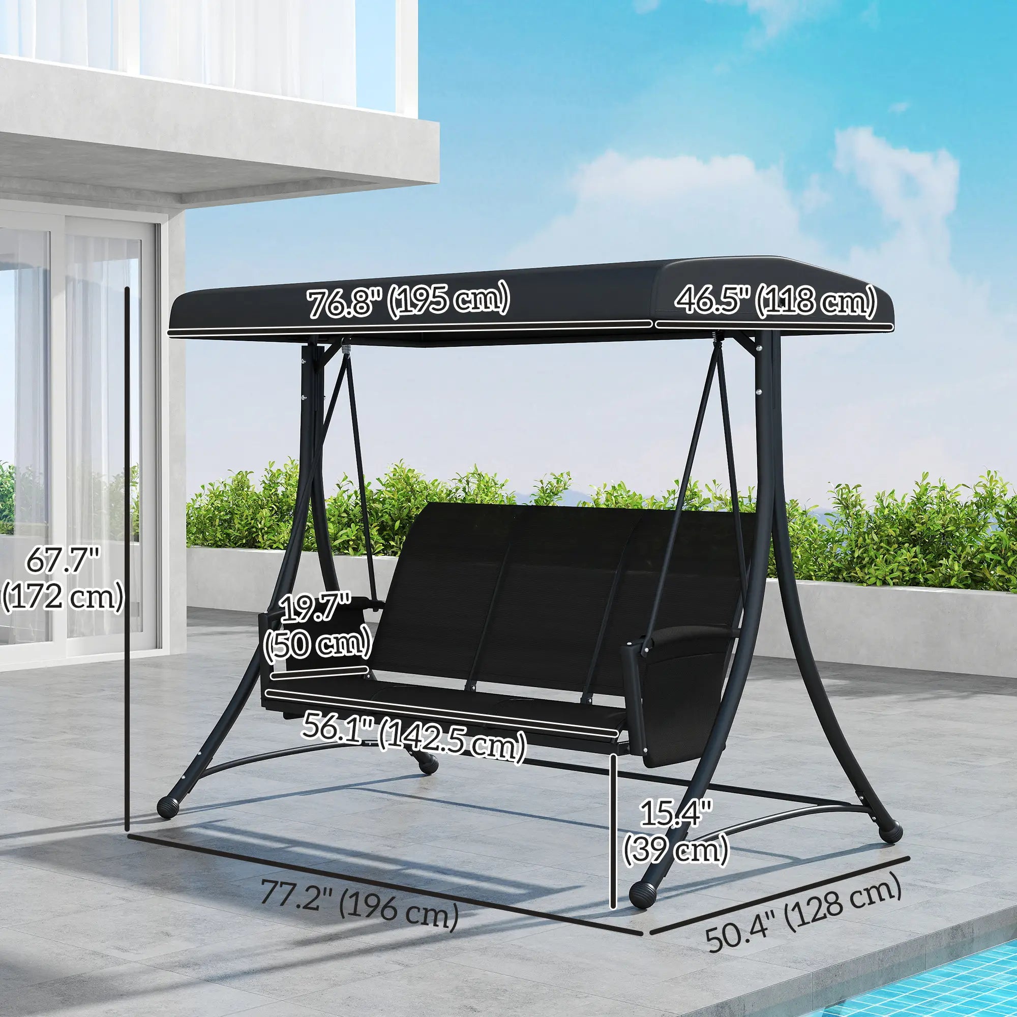 3 Person Porch Swing Chair, Adjustable Canopy, Black Porch Swings with Canopy at Gallery Canada
