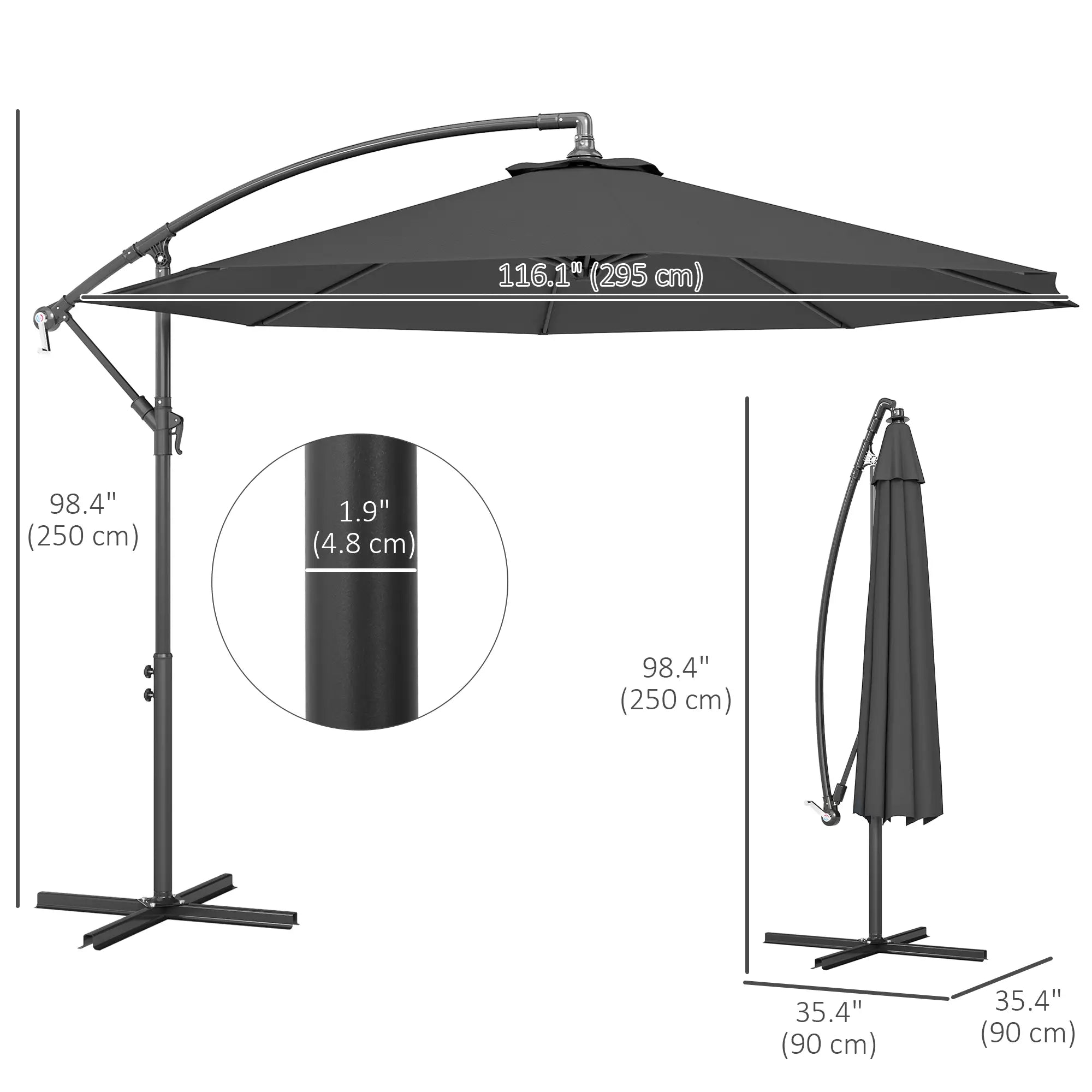 10' Grey Offset Patio Umbrella, Crank, Cross Base, Grey Offset Cantilever Umbrellas at Gallery Canada