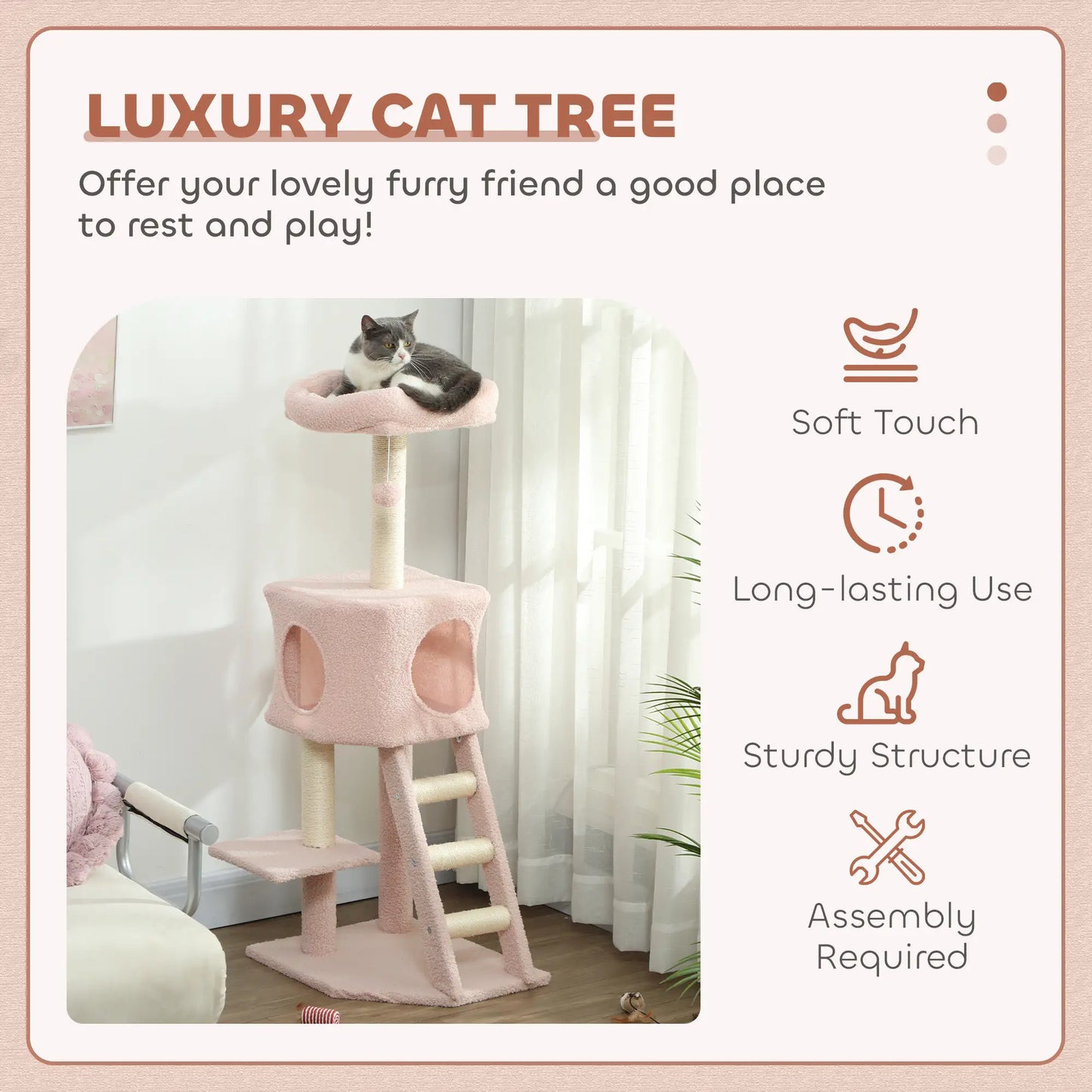 47" Tall Cat Tree Tower, Condo, Ladder, Scratching Posts, Pink Cat Trees at Gallery Canada