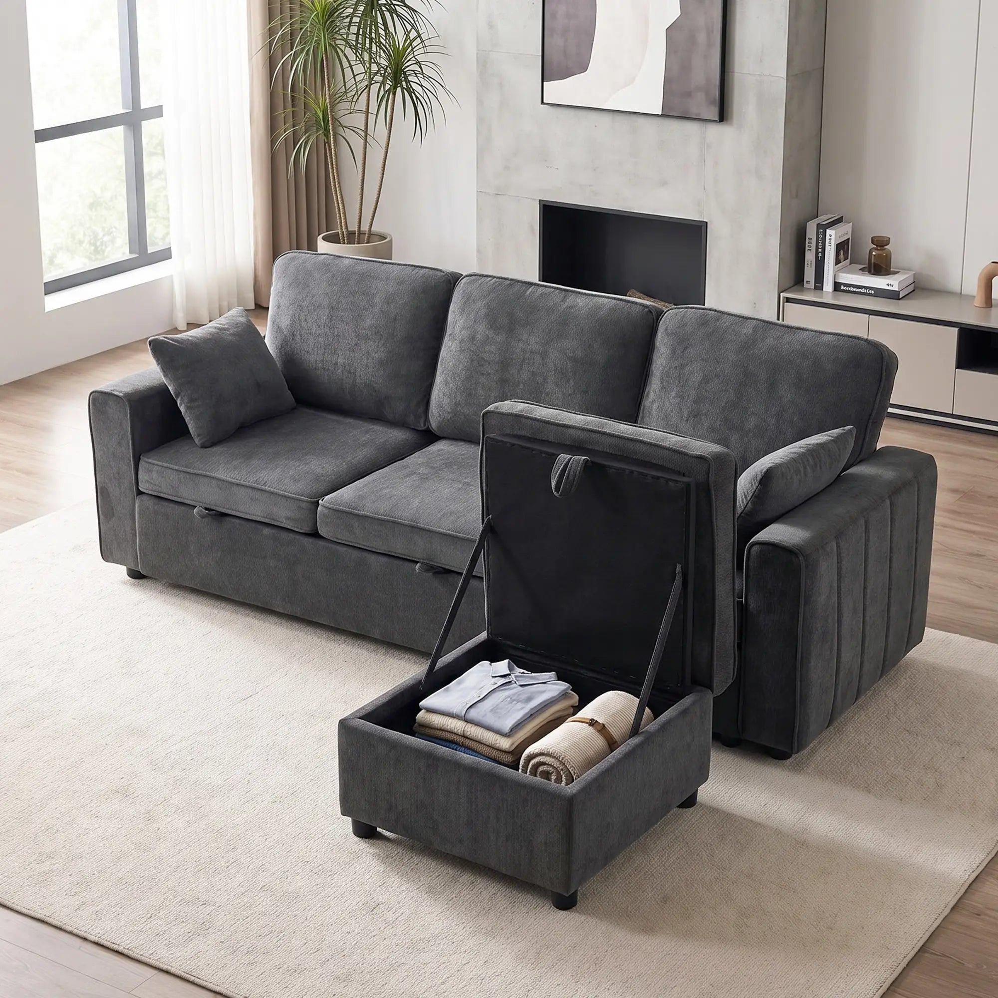 Modular Sectional Sofa Bed With Reversible Ottoman, Dark Grey Sofas & Reclining Chairs at Gallery Canada