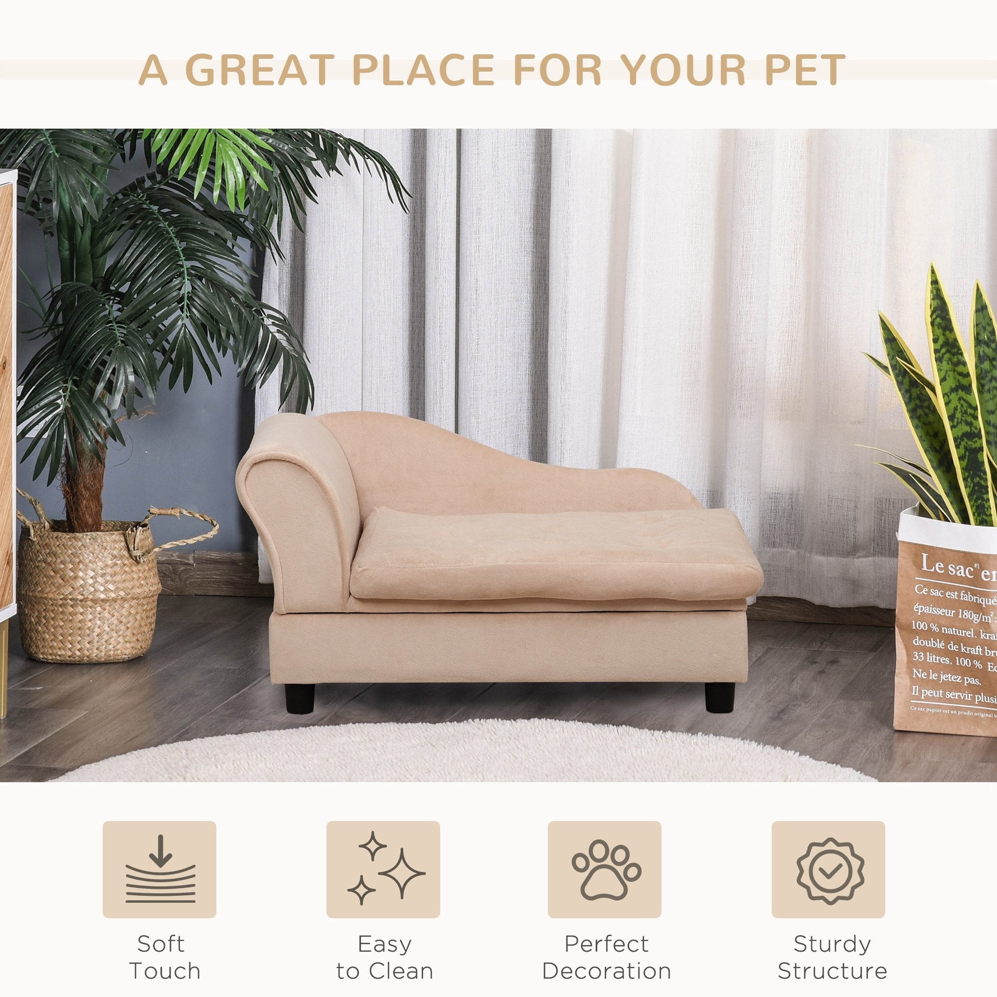 Pet Sofa Dog Couch Chaise Lounge Pet Bed with Storage Function Small Sized Dog Various Cat Sponge Cushioned Bed Lounge, Beige at Gallery Canada