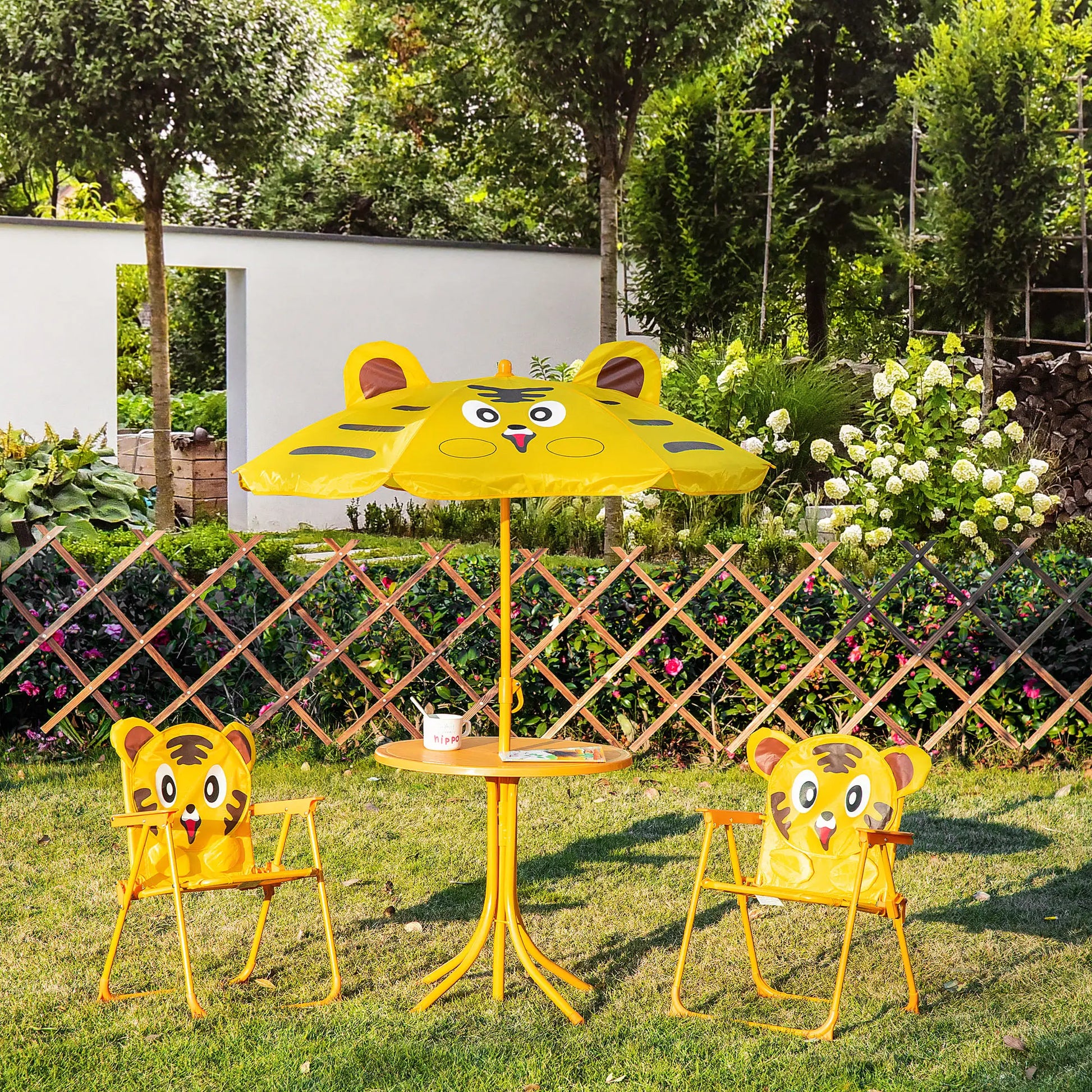 Kids Folding Picnic Table Chair Set with Adjustable Umbrella, Yellow Kids Outdoor Furniture at Gallery Canada