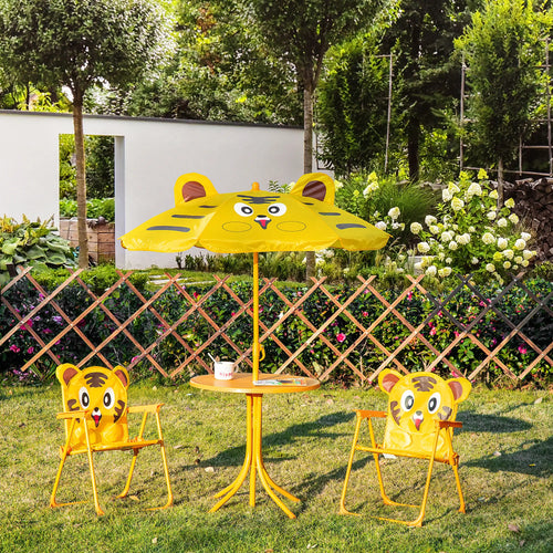 Kids Folding Picnic Table Chair Set with Adjustable Umbrella, Yellow