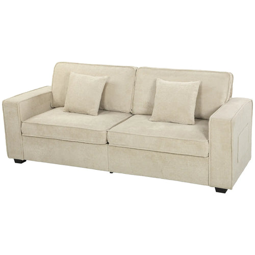 3 Seater Sofa, Thick Cushion, Wide Deep Seat, 2 Pillows, Light Brown