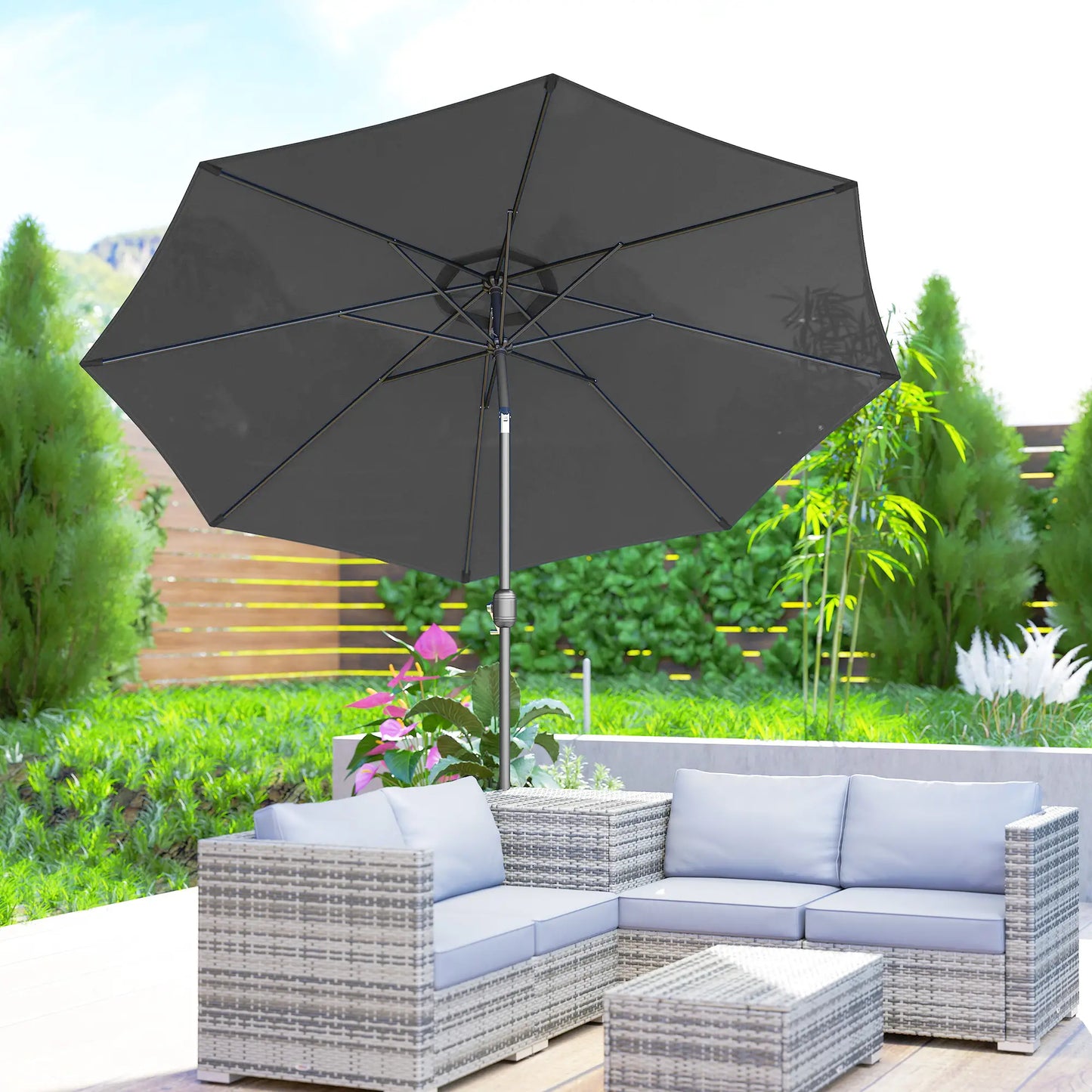 10' x 8' Round Market Umbrella, Crank Handle, Tilt, Grey Sun Umbrellas at Gallery Canada