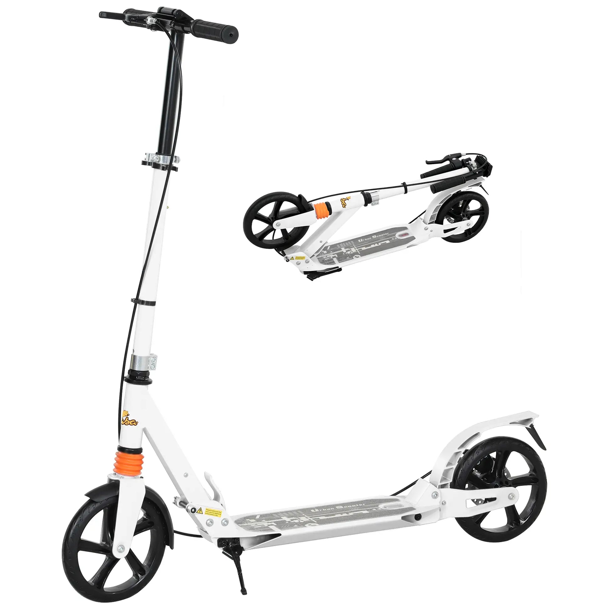 Foldable Kids Scooter, 4 Adjustable Heights, Double Brakes, Shock Absorption, Ages 6-12, White Scooters White at Gallery Canada