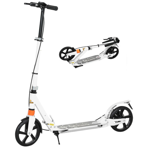Foldable Kids Scooter, 4 Adjustable Heights, Double Brakes, Shock Absorption, Ages 6-12, White