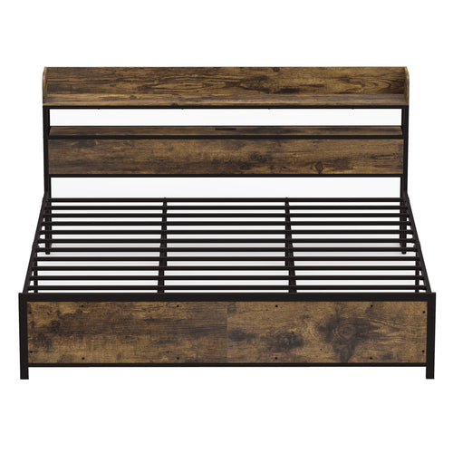 Bed Frame with Power Outlets, King Size, LED