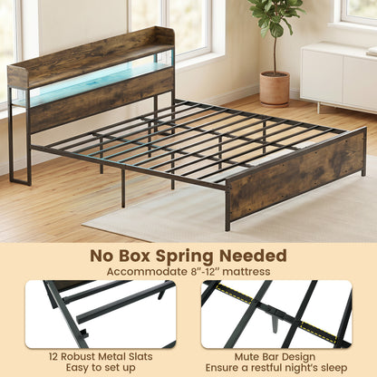 Bed Frame with Power Outlets, King Size, LED
