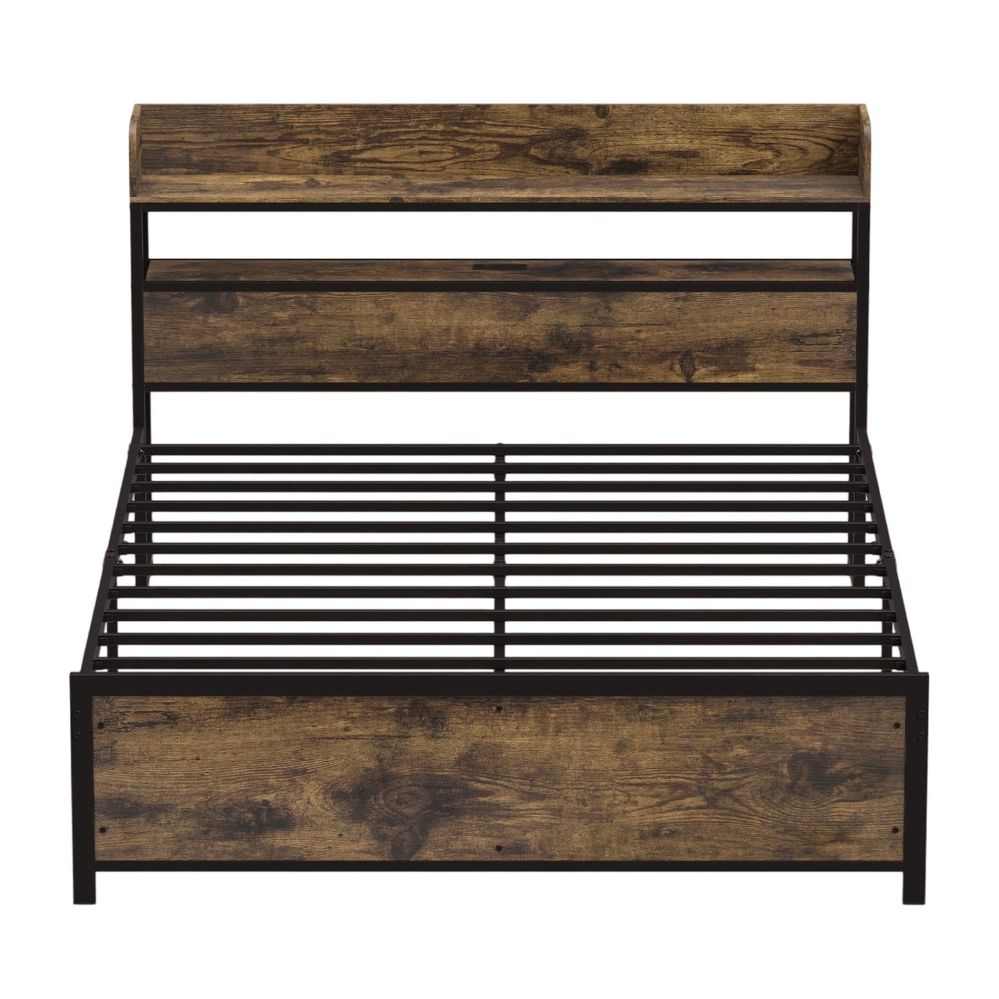 Bed Frame With Power Outlets And Storage Headboard, Queen, LED