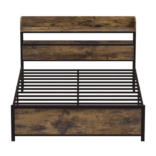 Bed Frame With Power Outlets And Storage Headboard, Queen, LED Beds & Bed Frames Rustic Brown at Gallery Canada