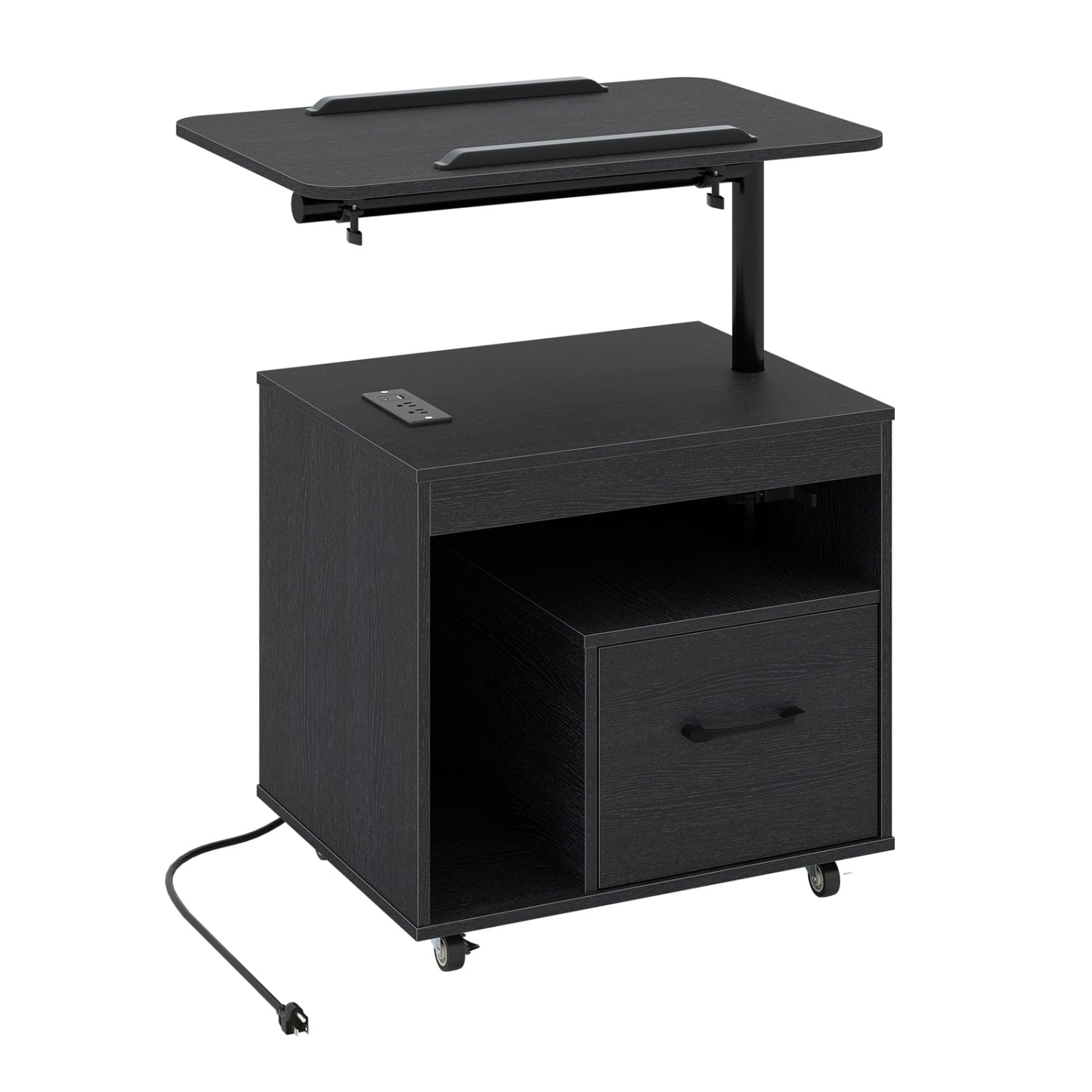 LED Nightstand with Power Outlets, Black Nightstands at Gallery Canada