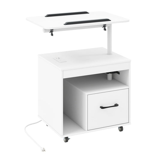 LED Nightstand with Power Outlets, White Nightstands White at Gallery Canada