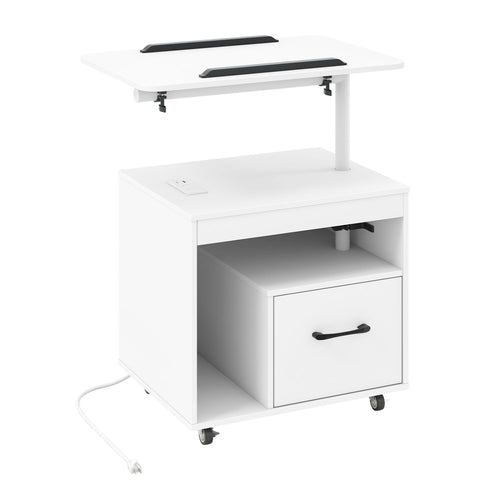 LED Nightstand with Power Outlets, White