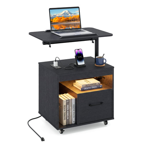LED Nightstand with Power Outlets, Black