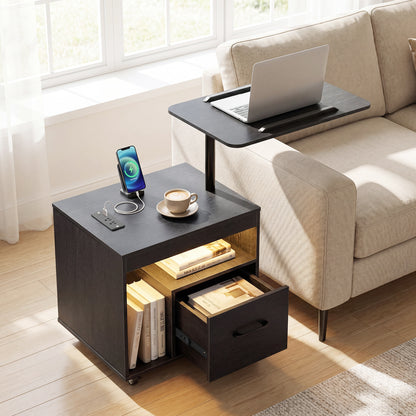 LED Nightstand with Power Outlets, Black Nightstands at Gallery Canada